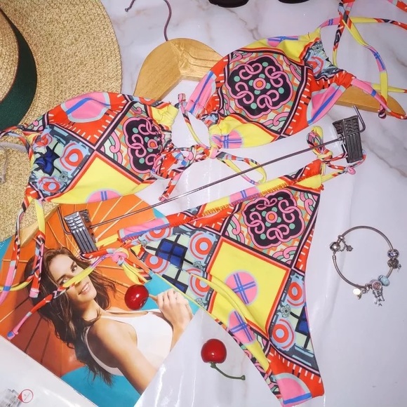 Flirty & Fun In Pink Mixed Media Bandeau Bikini - Picture 4 of 6